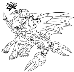 Size: 1200x1176 | Tagged: safe, artist:sapphirus, oc, oc only, alicorn, chimera, dragon, elemental, pony, divine, double-divine, dragoness, female, goddess, lineart, mare, mix, solo, wip