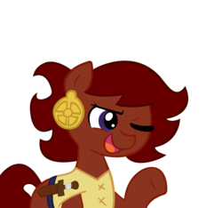 Size: 1505x1407 | Tagged: safe, artist:ficficponyfic, edit, vector edit, oc, oc only, oc:ruby rouge, earth pony, pony, colt quest, clothes, color, ear piercing, earring, female, filly, foal, grin, jewelry, knife, piercing, reaction image, simple background, sly, smiling, smirk, solo, tomboy, transparent background, vector, weapon, wink