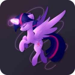 Size: 1024x1026 | Tagged: safe, artist:felcia, twilight sparkle, alicorn, pony, g4, eyes closed, female, glowing horn, horn, magic, simple background, solo, twilight sparkle (alicorn)