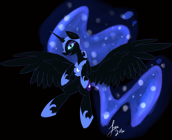 Size: 1024x834 | Tagged: safe, artist:thatonelass, nightmare moon, alicorn, pony, g4, female, flying, open mouth, solo