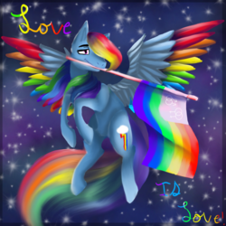 Size: 1730x1730 | Tagged: safe, artist:brainiac, rainbow dash, pegasus, pony, g4, colored wings, female, full body, gay pride, gay pride flag, icon, lesbian, love is love, multicolored wings, night, pride, rainbow, rainbow wings, solo, wings