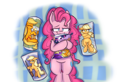 Size: 1500x1000 | Tagged: safe, artist:heir-of-rick, artist:madmax, derpibooru exclusive, applejack, pinkie pie, twilight sparkle, g4, bedroom eyes, body pillow, both cutie marks, recursion, we need to go deeper