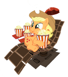 Size: 790x894 | Tagged: safe, artist:ppptly, applejack, g4, female, food, no tail, popcorn, rancho relaxo, solo, team fortress 2