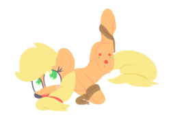 Size: 680x465 | Tagged: safe, artist:mr-degration, applejack, earth pony, pony, g4, ballgag, bondage, female, gag, mare, simple background, solo, tied up, transparent background