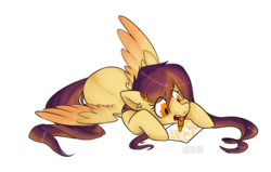 Size: 2000x1275 | Tagged: safe, artist:goshhhh, oc, oc only, oc:lessi, pegasus, pony, coloring, crayon, drawing, hairclip, mouth hold, solo