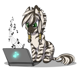 Size: 900x846 | Tagged: safe, artist:arctic-fox, oc, oc only, oc:patrick poe, zebra, computer, laptop computer, simple background, solo, transparent background