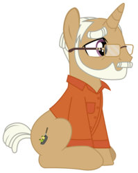 Size: 1606x2019 | Tagged: safe, artist:sketchmcreations, culinary art (g4), pony, unicorn, g4, spice up your life, background pony, beard, clothes, facial hair, glasses, mr. food, shirt, simple background, sitting, transparent background, vector