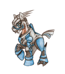Size: 900x1025 | Tagged: safe, artist:zafara711, alien, pony, turian, armor, colored pencil drawing, garrus vakarian, mass effect, ponified, raised hoof, science fiction, simple background, solo, traditional art, transparent background, video game