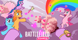 Size: 958x494 | Tagged: safe, artist:general arcade, oc, oc only, battlefield, cropped, e3, first person view, heart, hooves, offscreen character, parody, pov, rainbow