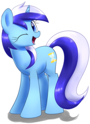 Size: 1280x1772 | Tagged: safe, artist:acersiii, minuette, pony, unicorn, g4, female, mare, one eye closed, simple background, smiling at you, solo, transparent background, wink
