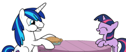 Size: 1024x432 | Tagged: safe, artist:sunoharakuro, shining armor, twilight sparkle, pony, g4, brother and sister, cute, eating, filly, food, pie, siblings, twily
