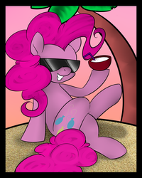 Size: 800x1000 | Tagged: safe, artist:deerkosprince, pinkie pie, earth pony, pony, g4, beach, drink, female, grin, smiling, solo, sunglasses