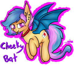 Size: 2394x2049 | Tagged: safe, artist:ashee, oc, oc only, oc:phyra, bat pony, pony, collar, cute, eyebrow piercing, high res, piercing, simple background, tongue out, transparent background
