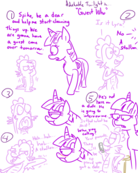 Size: 1280x1611 | Tagged: safe, artist:adorkabletwilightandfriends, spike, twilight sparkle, alicorn, dragon, pony, comic:adorkable twilight and friends, g4, adorkable twilight, blushing, cellphone, comic, lineart, nudge nudge, phone, slice of life, twilight sparkle (alicorn)