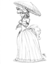 Size: 1200x1548 | Tagged: safe, artist:baron engel, oc, oc only, oc:mint julep, anthro, anthro oc, monochrome, muscles, pencil drawing, sketch, solo, traditional art, victorian