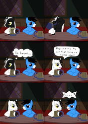 Size: 2097x2969 | Tagged: safe, artist:fallenwings, oc, oc only, oc:bluefox, oc:fallen wings, pony, comic:night, bar, cider, comic, high res, male, night, stallion