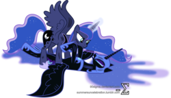 Size: 13120x7490 | Tagged: safe, artist:90sigma, nightmare moon, princess luna, alicorn, pony, g4, absurd resolution, duo, female, fight, mare, simple background, transparent background