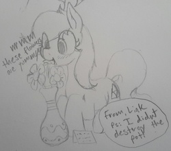 Size: 1909x1680 | Tagged: safe, artist:anearbyanimal, earth pony, pony, dialogue, epona, female, mare, monochrome, pencil drawing, ponified, the legend of zelda, traditional art