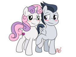 Size: 1024x768 | Tagged: safe, artist:siekit442, rumble, sweetie belle, g4, blushing, cutie mark, female, holding hooves, male, ship:rumbelle, shipping, simple background, straight, the cmc's cutie marks, transparent background