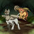 Size: 2047x2034 | Tagged: source needed, safe, artist:spazzykoneko, oc, oc only, oc:amber lighting, oc:hazelnut, bat pony, griffon, pony, beak, claws, duo, fog, forest, high res, mud, muddy, paws, size difference, talons, wings