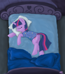 Size: 1500x1707 | Tagged: safe, artist:sgtgarand, twilight sparkle, alicorn, pony, g4, bed, clothes, female, pajamas, pillow, sleeping, solo, twilight sparkle (alicorn)