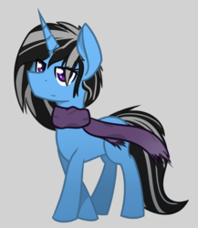 Size: 1440x1662 | Tagged: safe, artist:jordo76, oc, oc only, oc:silver lining, pony, unicorn, clothes, cute, gray background, scarf, simple background, solo