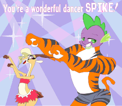 Size: 695x606 | Tagged: safe, artist:terry, spike, big cat, dragon, gazelle, tiger, g4, princess spike, animated, crossover, dancing, disney, gazelle (zootopia), parody, zootopia
