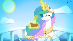 Size: 4800x2700 | Tagged: safe, artist:egstudios93, princess celestia, alicorn, pony, g4, cake, cakelestia, celestia day, cute, cutelestia, eating, female, food, magic, mare, solo, summer solstice, summer sun celebration