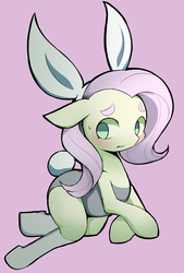 Size: 1271x1878 | Tagged: safe, artist:ccc, fluttershy, pegasus, pony, g4, blushing, bunny ears, bunny suit, bunnyshy, clothes, cute, female, floppy ears, leotard, mare, pink background, pixiv, shyabetes, simple background, solo