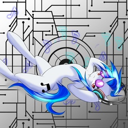 Size: 1128x1128 | Tagged: safe, artist:0ryomamikado0, dj pon-3, vinyl scratch, pony, unicorn, g4, abstract background, cutie mark, female, headphones, hooves, horn, looking at you, mare, music notes, solo, sunglasses