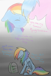 Size: 730x1095 | Tagged: safe, artist:prismaticdragontamer, firefly, rainbow dash, pegasus, pony, g1, g4, comic, feels, female, firefly as rainbow dash's mom, g1 to g4, generation leap, grave, gravestone, mare, mother and daughter, sad, you are my sunshine