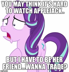 Size: 500x521 | Tagged: safe, starlight glimmer, g4, abuse, caption, female, implied applejack, jackabuse, meme, op is a duck, op is trying to start shit, solo