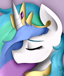 Size: 3000x3562 | Tagged: safe, artist:befishproductions, princess celestia, g4, bust, eyes closed, female, high res, portrait, signature, solo