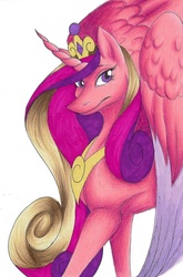 Size: 1762x2662 | Tagged: safe, artist:skyeterri, princess cadance, g4, female, simple background, solo, spread wings, traditional art