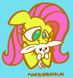 Size: 536x567 | Tagged: safe, artist:pokeblahblahblah, angel bunny, fluttershy, g4, hug