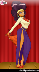 Size: 612x1121 | Tagged: safe, artist:clouddg, saffron masala, equestria girls, g4, spice up your life, bandana, bedroom eyes, big breasts, breasts, busty saffron masala, clothes, cute, dress, equestria girls-ified, female, grin, indian, looking at you, smiling, solo, the tasty treat