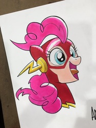 Size: 900x1200 | Tagged: safe, artist:tonyfleecs, pinkie pie, g4, female, solo, the flash, traditional art