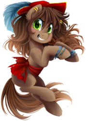 Size: 1380x1935 | Tagged: safe, artist:meotashie, oc, oc only, earth pony, pony, earth pony oc, female, grin, hat, smiling, solo