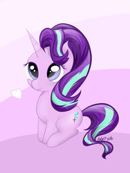 Size: 4000x5333 | Tagged: safe, artist:bbp, starlight glimmer, pony, unicorn, g4, cute, detailed, female, glimmerbetes, heart, looking up, mare, sitting, smiling, solo