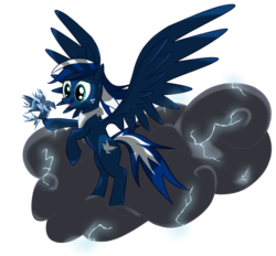 Size: 1591x1474 | Tagged: safe, artist:cromerlock, oc, oc only, oc:royalwind, bird, pegasus, pony, cloud, lightning, open mouth, simple background, transparent background