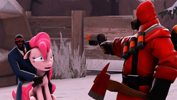 Size: 1920x1080 | Tagged: artist needed, safe, pinkie pie, g4, 3d, crossover, pyro (tf2), source filmmaker, spy, spy (tf2), team fortress 2