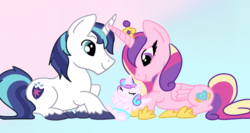 Size: 948x504 | Tagged: safe, artist:steven-univarse, princess cadance, princess flurry heart, shining armor, g4, family, father and daughter, mother and daughter