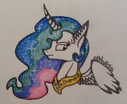 Size: 2464x2029 | Tagged: safe, artist:raritylover152, princess celestia, alicorn, pony, g4, angry, bust, cross-popping veins, ear fluff, female, high res, solo, sternocleidomastoid, traditional art