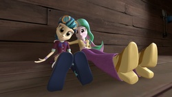 Size: 1191x670 | Tagged: dead source, safe, artist:razethebeast, indigo zap, princess celestia, principal celestia, equestria girls, g4, my little pony equestria girls: friendship games, 3d, 3d model, clothes, skirt