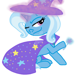 Size: 1280x1280 | Tagged: safe, artist:mikiandthefirefox, trixie, pony, unicorn, g4, female, mare, smiling, solo, wand, watermark, wink