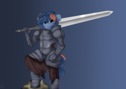 Size: 3500x2491 | Tagged: safe, anthro, armor, fantasy class, high res, knight, solo, sword, warrior, weapon