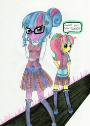 Size: 755x1059 | Tagged: safe, artist:mokouburningphoenix, sci-twi, sour sweet, twilight sparkle, equestria girls, g4, my little pony equestria girls: friendship games, traditional art