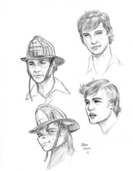 Size: 1200x1548 | Tagged: safe, artist:baron engel, human, chin, emergency!, firefighter, firefighter helmet, helmet, johnny gage, monochrome, pencil drawing, ponified, randolph mantooth, sketch, solo, traditional art, wat