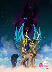 Size: 1024x1422 | Tagged: safe, artist:mauroz, discord, alicorn, pony, g4, armor, male, pony discord, solo, yin-yang