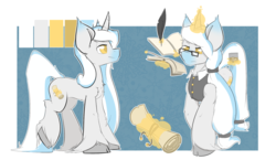 Size: 1280x741 | Tagged: safe, artist:bbsartboutique, oc, oc only, pony, unicorn, book, glasses, quill, reference sheet, scroll, solo